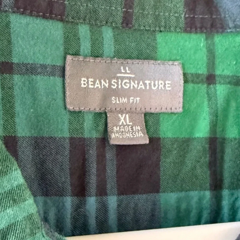 LL Bean Signature Slim Fit Button Down Shirt Mens XL Green Plaid Cotton 300564 - Picture 4 of 5